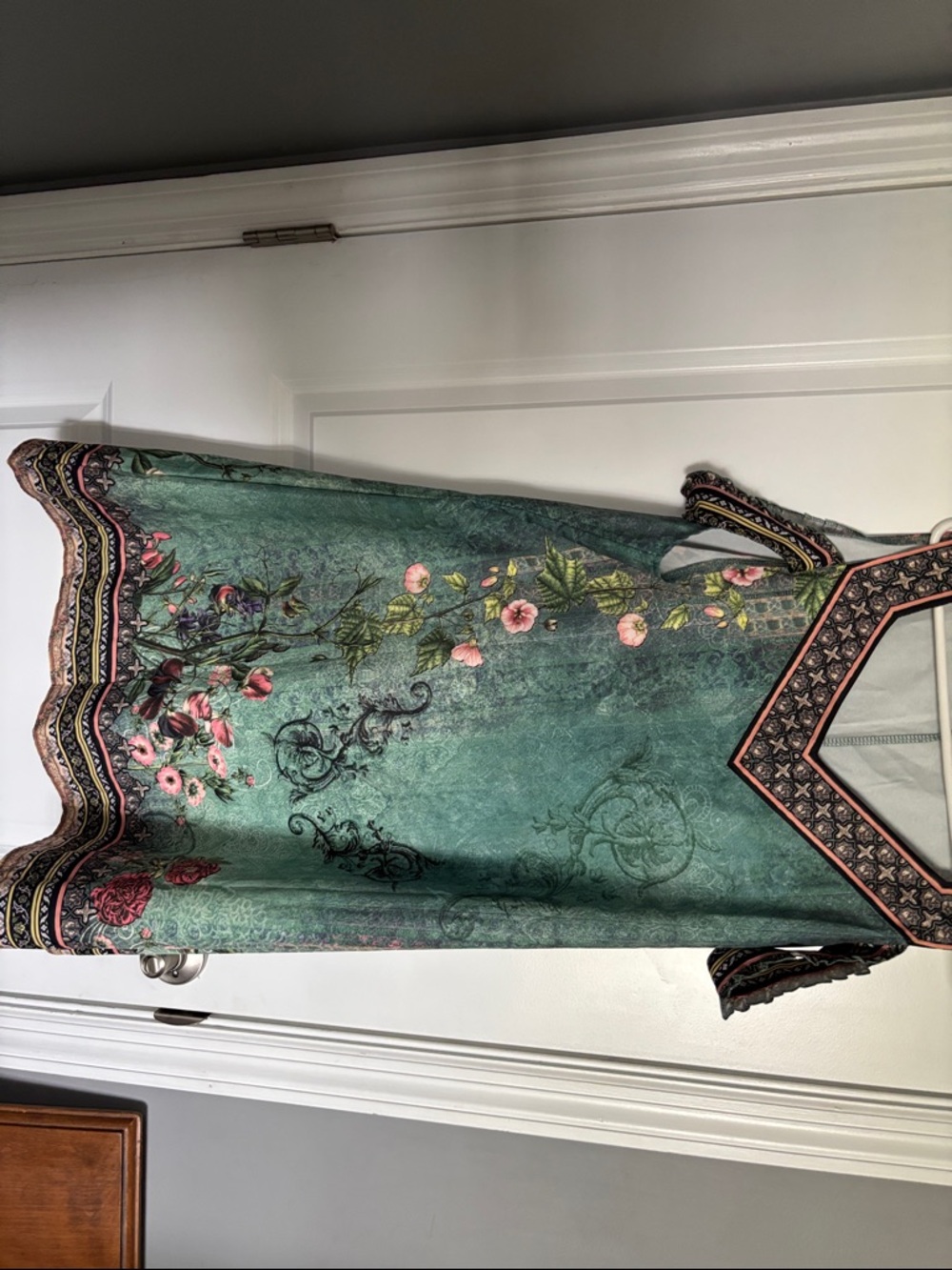 Green Floral Boho Midi Dress